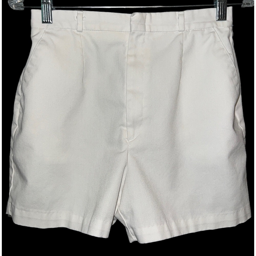 Vintage 80s Pizzazz White Tennis Shorts Womens 27 x 4 Cotton‎ Poly Front Pockets